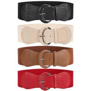 Women Belt Wide Buckle Elastic Stretch Fashion Faux Leather Skinny Waist…